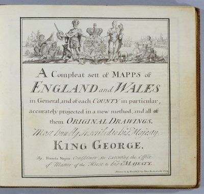 Titelpagina van Een Compleet Set Kaarten van Engeland en Wales in het algemeen..., 1724 door Thomas Badeslade
